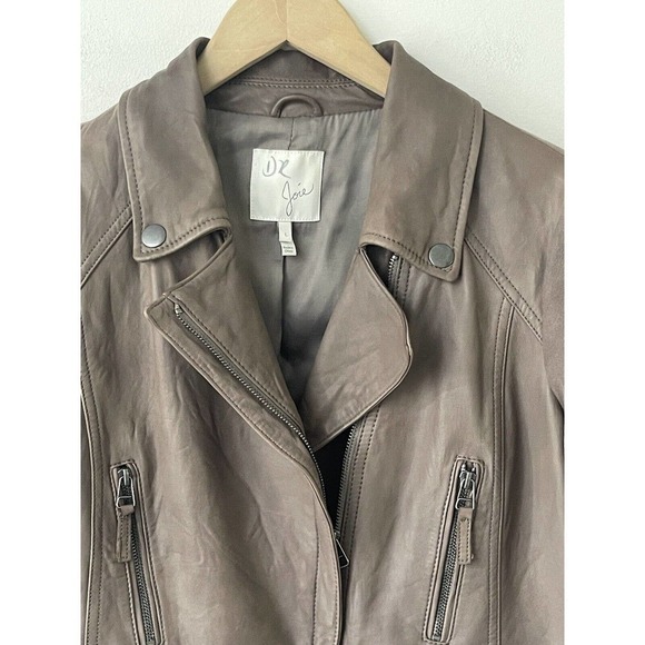 JOIE Womens Supple Lamb Leather Brown Moto Style Jacket Size Large Zip Biker - Picture 2 of 14